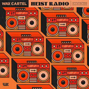 Red and black cover artwork featuring hand drawn boomboxes for the edgy piano sample pack titled "Heist Radio"